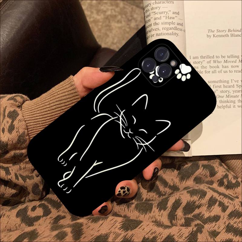 Lustige niedliche Katzenlinie Art Phone -Hülle für iPhone 8 7 6 6s plus X SE 2020 XR XS 14 11 12 13 Mini Pro Max Mobile Case