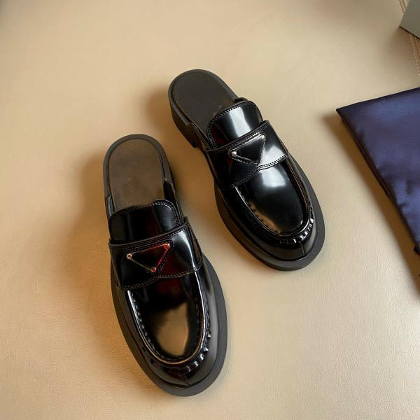 Designer-Monolith-Schuhe für Damen, schwarz, glänzendes Leder, Hausschuhe, spitzer Zehenbereich, Plateau-Slipper, Gummi-Plattform-Loafer, Plateau-Turnschuhe mit runder Zehenpartie, Größe 35–40