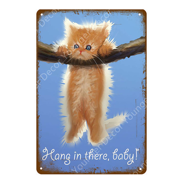 Witte zwarte kat vintage plaque poster schattige huisdier tinnen bord muur hangend metaal voor badkamer woonkamer café man grotecoratie grappige katten metaal schilderen 30x20cm w01