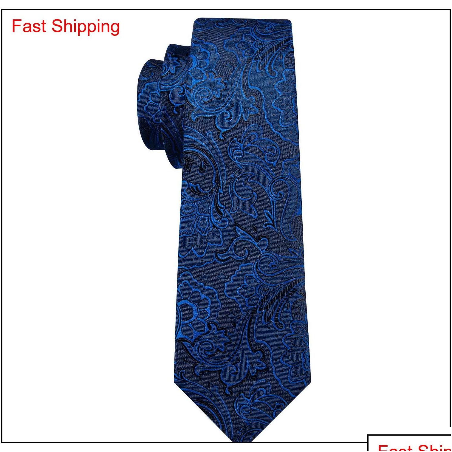 Cravate Set Fast Mens Cravates 100% Soie Designers Mode Bleu Marine Floral Hanky Boutons De Manchette Ensembles Pour La Fête De Mariage Formelle Groom Drop De Otepb