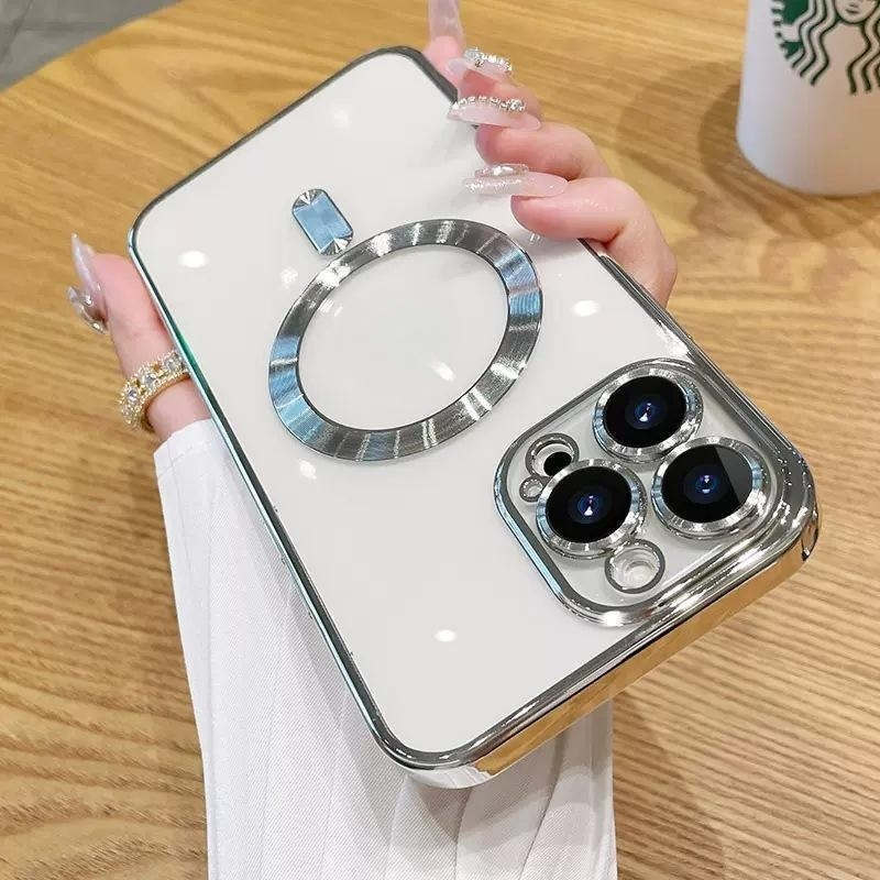 CD Plating Magnetic Wireless Charging Phone Cases For iPhone 15 14 13 12 Pro Max Plus iPhone15 iPhone14 iPhone13 Shockproof Lens Protective Fashion TPU Soft Cover