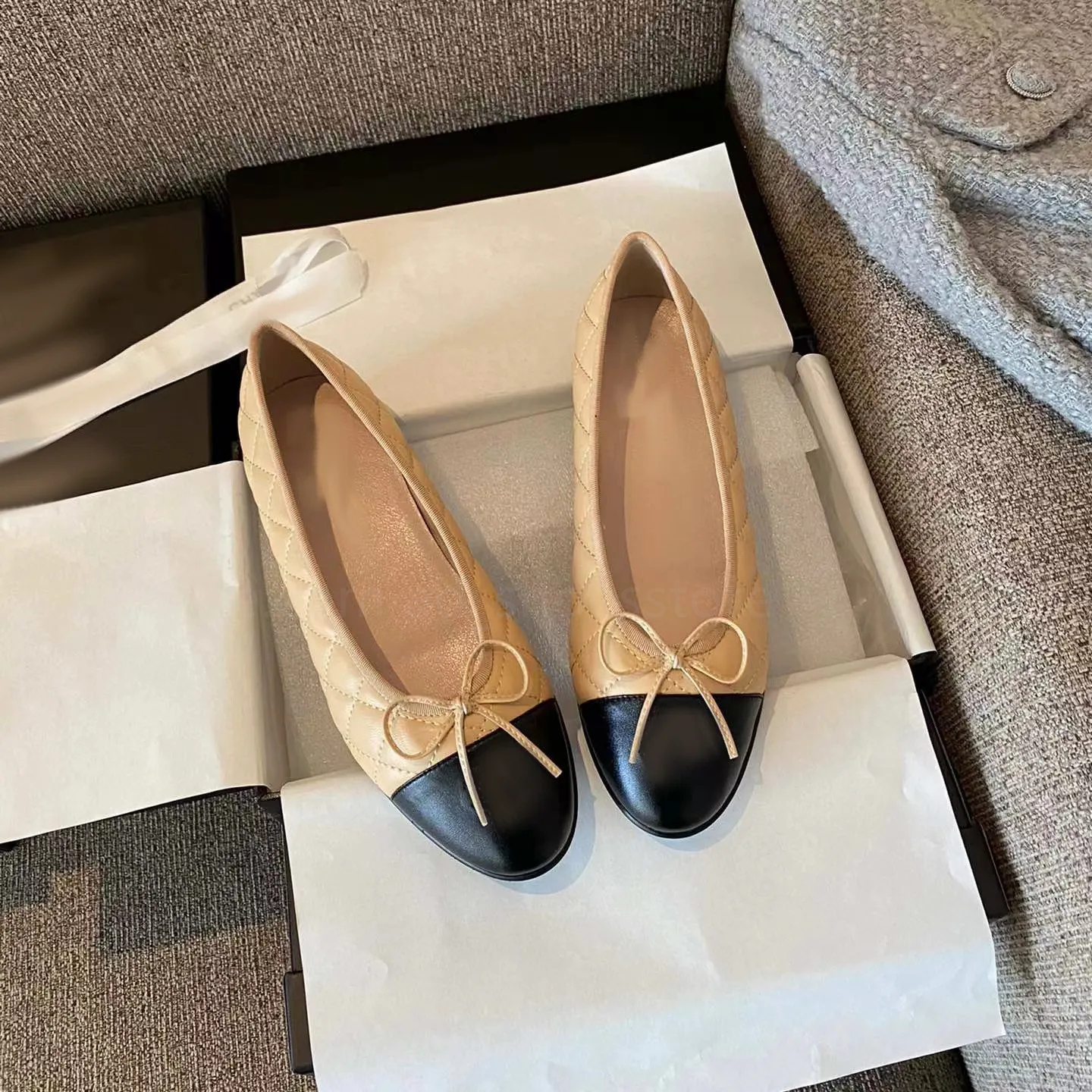 Paris Marque Designer Chaussures Noir Rose Ballet Chaussures Plates Femmes 2C Channel Marque Chaussures En Cuir Matelassé Ballerines Bout Rond Femmes Chaussures En Cuir Formelles Chaussures Habillées