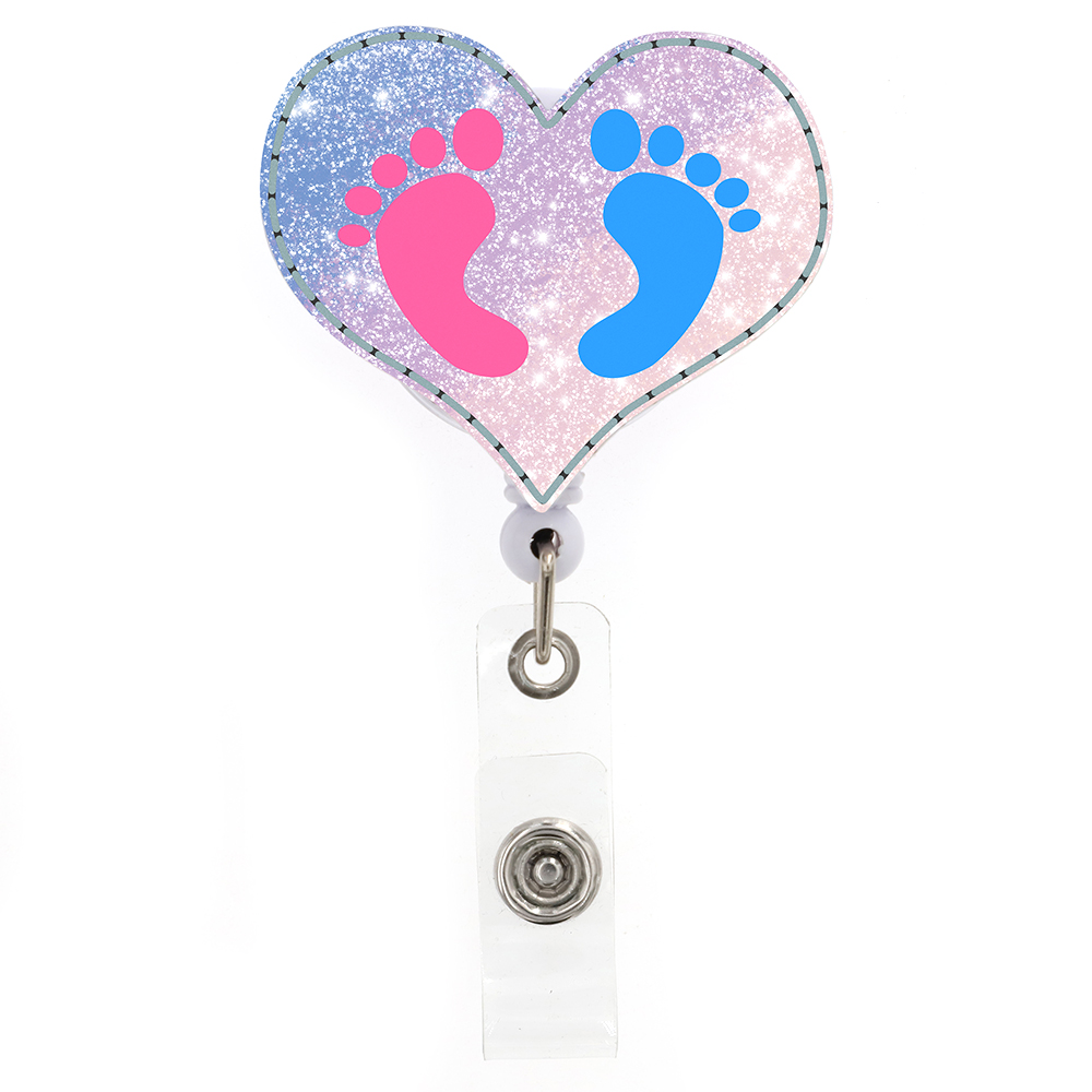 mode porte-clés fournitures de bureau médical NICU bébé infirmière en forme de coeur stéthoscope acrylique porte-Badge pieds de bébé RN Badge bobine pour infirmières accessoires