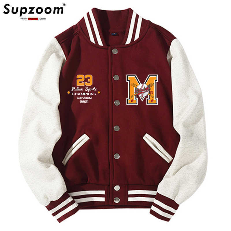 Herrjackor supzoom Ny ankomstbrev Rib Sleeve Cotton Top Fashion Single Breasted Casual Bomber Baseball Jacket Loose Cardigan Coat J230821