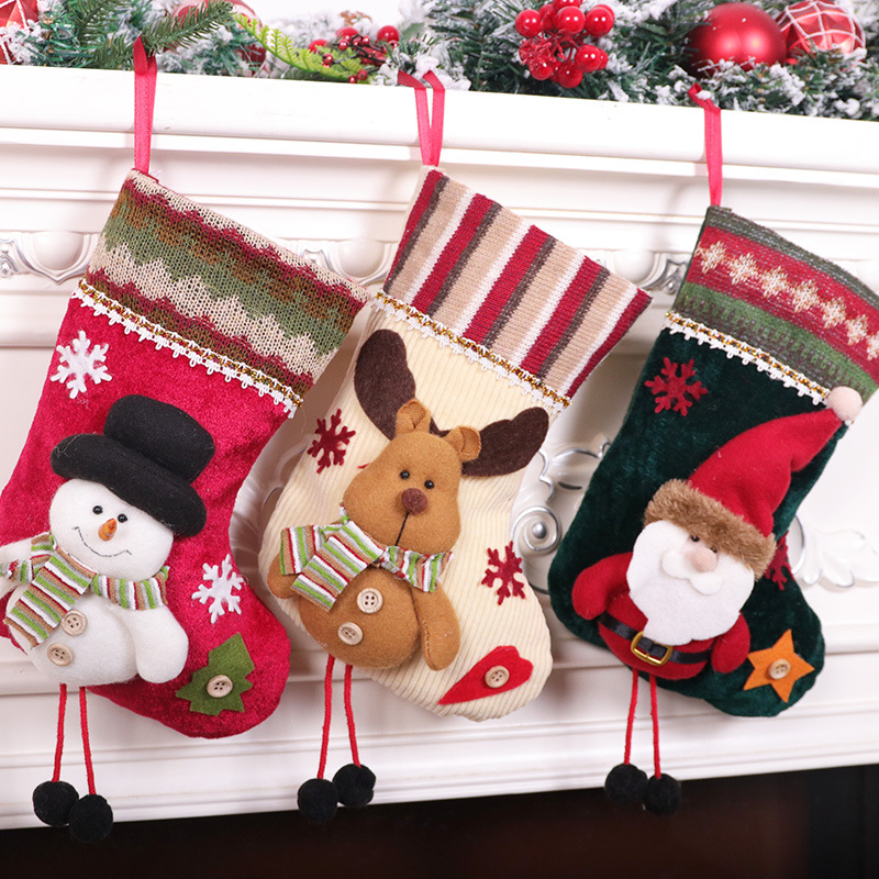 Juldekorationer Julstrumpor Santa Claus Candy Gift Stocking Christmas Tree Ornaments Xmas Home Decoration Q506