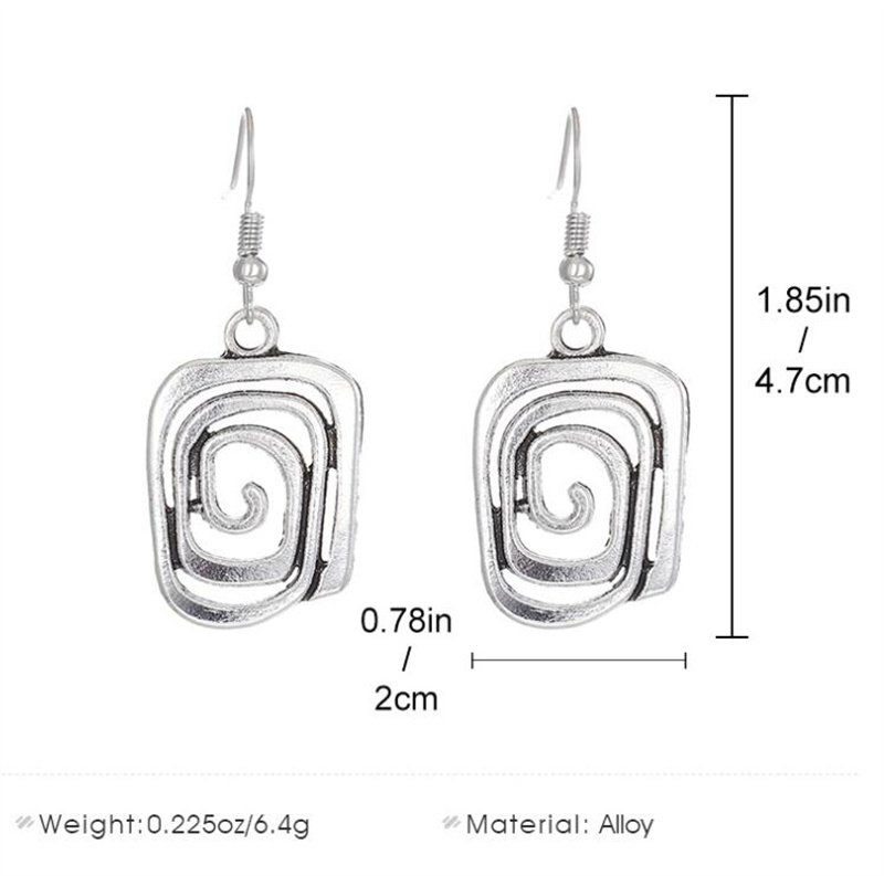 Vintage rectangulaire spirale boucles d'oreilles en métal argenté tourbillon boucles d'oreilles pour filles et femmes mariage fête mode bijoux accessoires