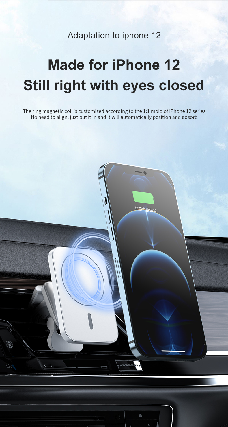 15W Fast Qi Magnetic Wireless Charger Car Air Vent Phone Holder Mount Compatible With Magsafe Case For iPhone 14 13 12 Pro Mini Max