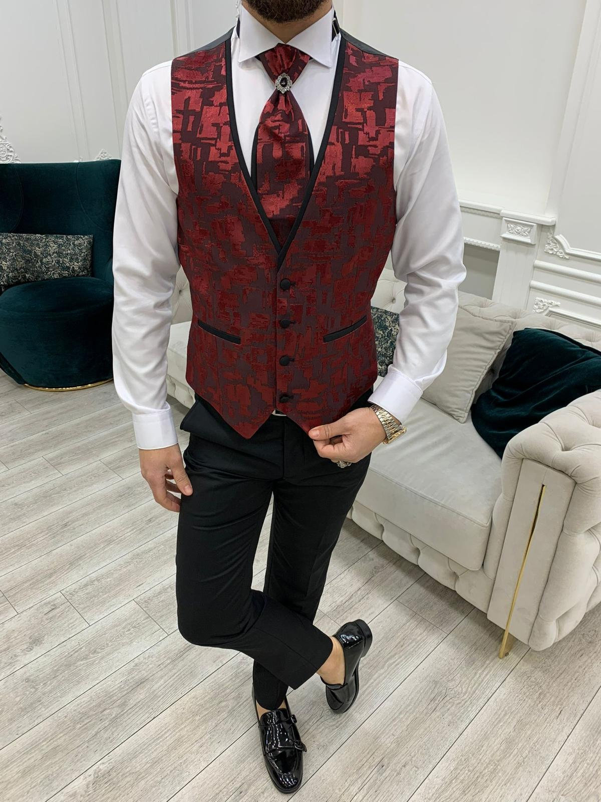 Moda menu garnitury do malowania druku ślubnego smoking szczyt lapel groom zużycie impreza PROM 3 szt. PCES PANTY KEDOWEJ KEDY ZAMIENIONY