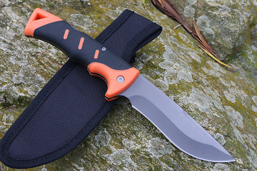 Ny M7638 utomhusöverlevnad Rak kniv 3Cr13Mov Titaniumbeläggning Drop Point Blade GFN Handle Fixed Blade Knives With Nylon Mantel