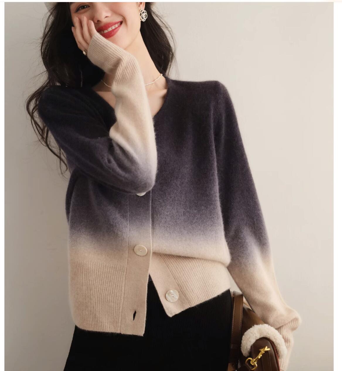 Nieuwe mode dames herfst warme o-neck single breasted gradiënt kleur mohair wol gebreide zachte trui vestiging jas smlxlxxll