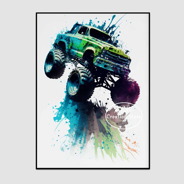 Posters de caminhão monstro em aquarela Off Road Canvas Printuras Impressões de arte de parede para sala de estar Decoração de casa de casa Decoração de casa Presentes sem moldura WO6