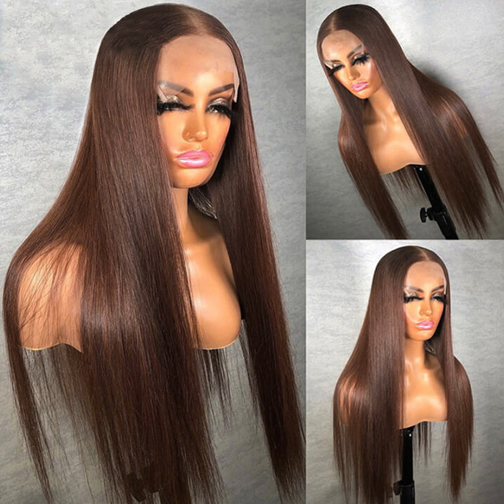 13x4 13x6x1 HD Glueless Straight Lace Front Wigs Human Hair Transparent Lace Frontal Wig Human Hair Preplucked Brown Colored Wig