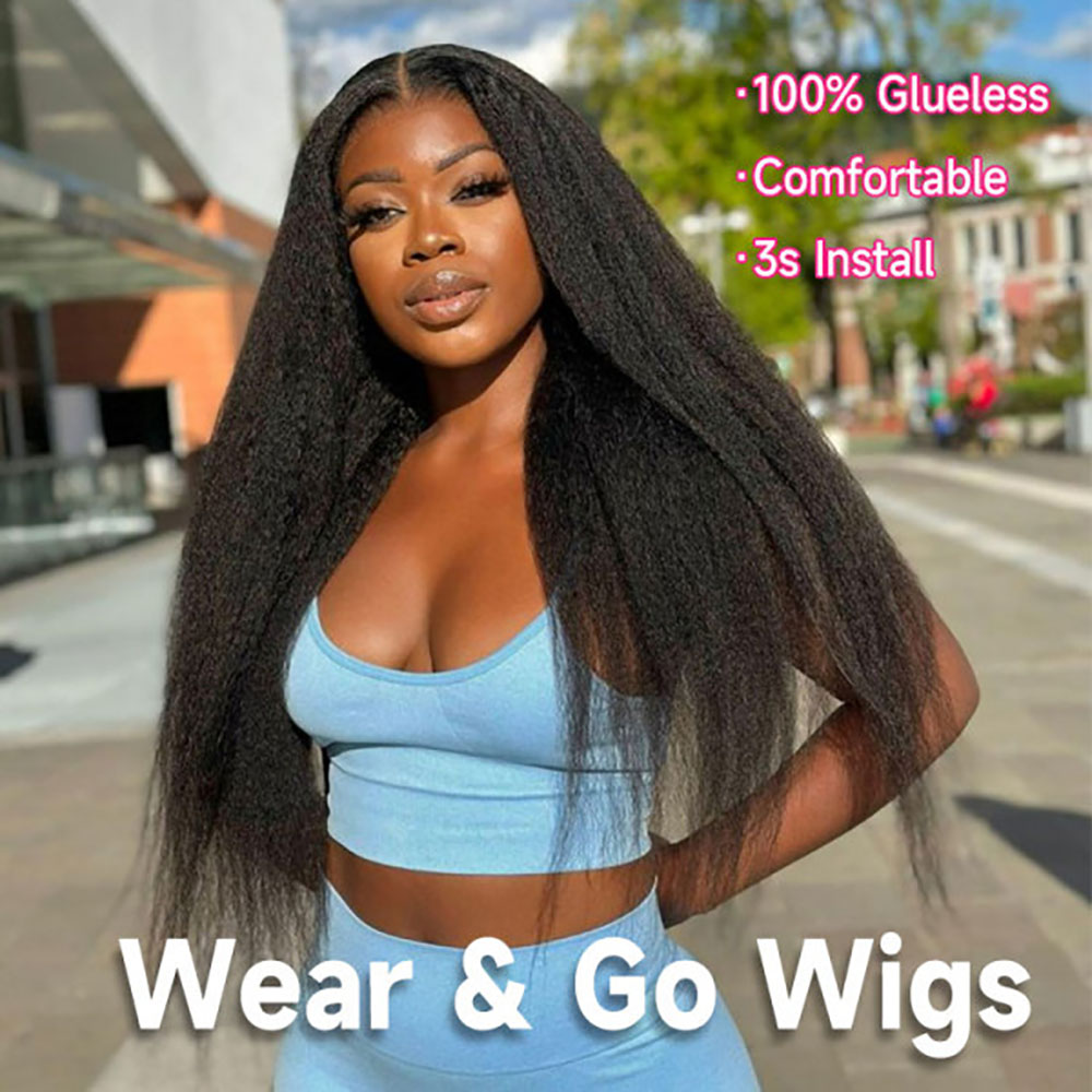 Kinky Straight Wear and Go Glueless Human Hair Wig 4x4 HD Lace Human Hair Wig Ready To Wear Lace Front Human Hair Wig for Women