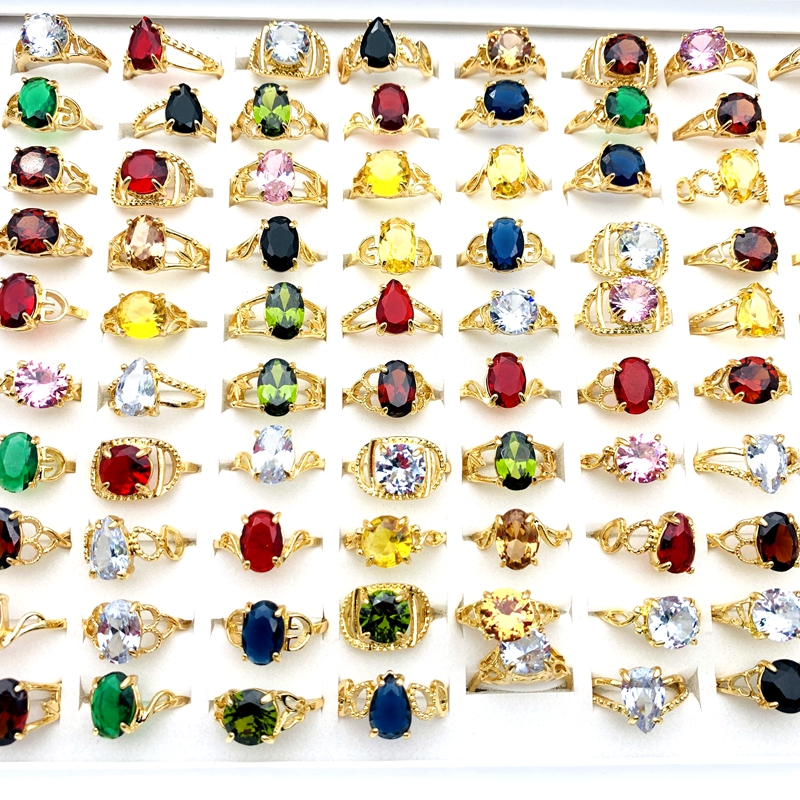 Wholesale Rings For Women Golden Plated Multicolor Zircon Stone Fashion Jewelry Accessories Party Gift With A Display Box
