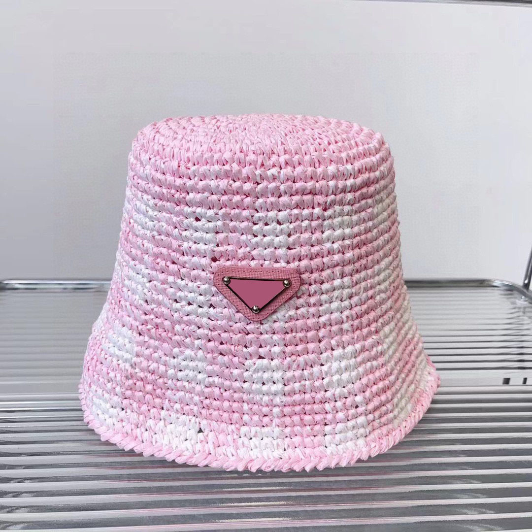 Women's Candy Color Designer bucket hat Wedding Date Handwoven Straw Hat Outdoor Vacation Travel Triangle Letter Print casquette