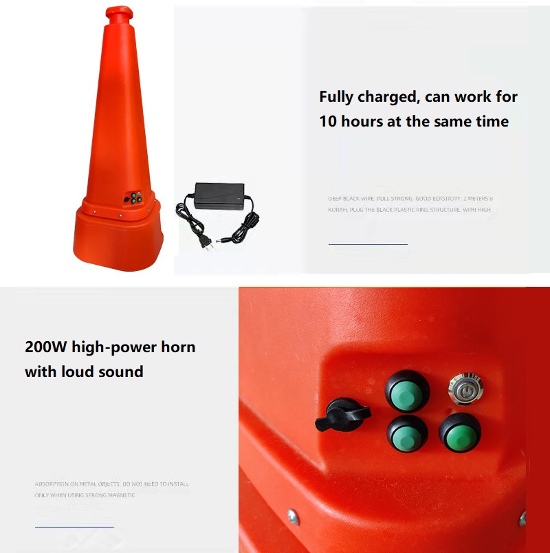 Trafiksignal Audiooptic Road Cone High-Speed ​​Construction Barrikade Uppladdningsbar röd blå varningsljus Bluetooth Voice Remote Control Signs