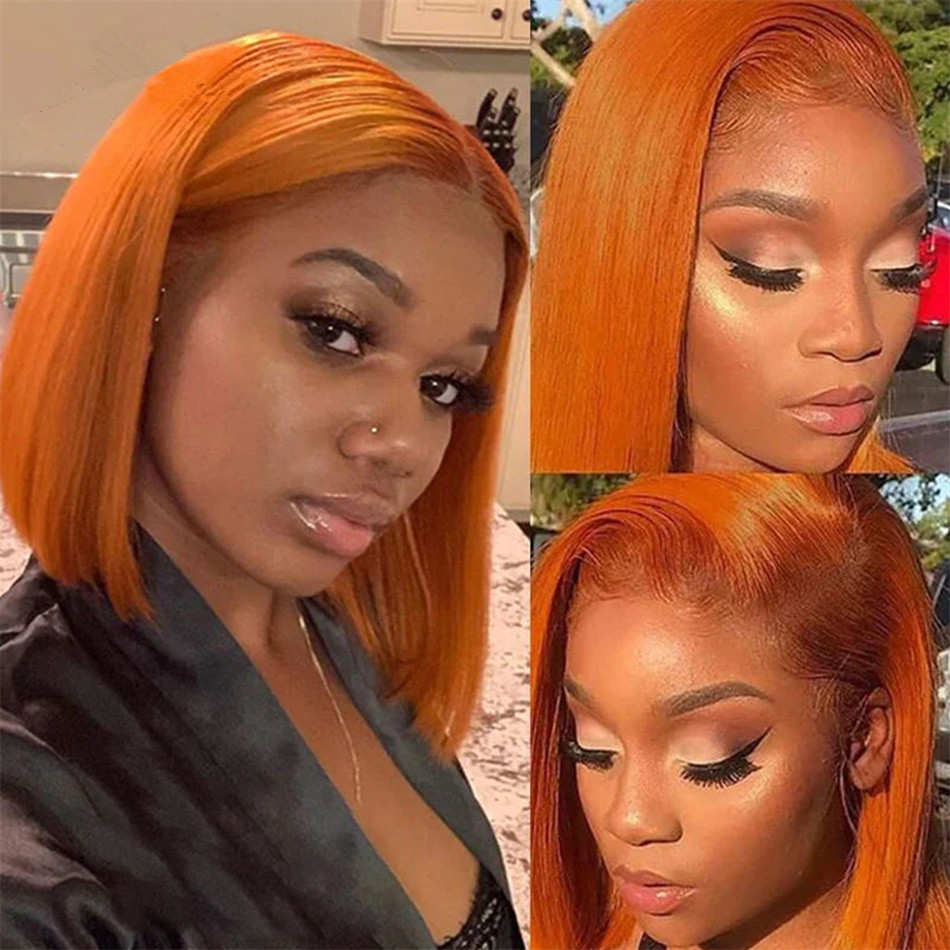 Synthetic Wigs Ginger Bob Lace Frontal Wig 13x4 Lace Frontal Wig Colored Human Hair Wigs Lace Front Short Bob Human Hair Wigs Pre Plucked 4x4