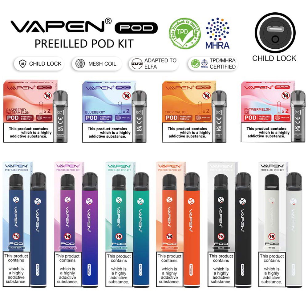 Originele vapen pod vervangbare pods 650 puffs mesh spiraal wegwerp vape e sigaretten tpd mhra elfa kindervergrendeling 500 mAh oplaadbare batterij 2 ml opnieuw gevuld met CE