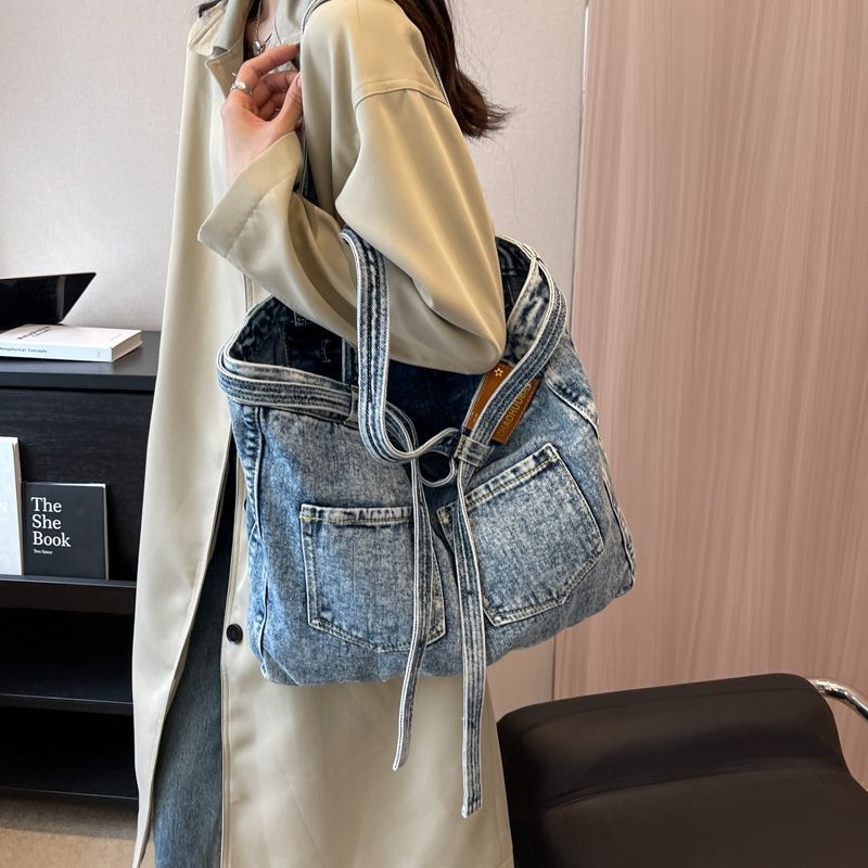 Mulheres denim bolsa de lona 2023 novo vintage grande capacidade feminino shopper sacos de ombro harajuku coreano duplo bolso bolsa feminina