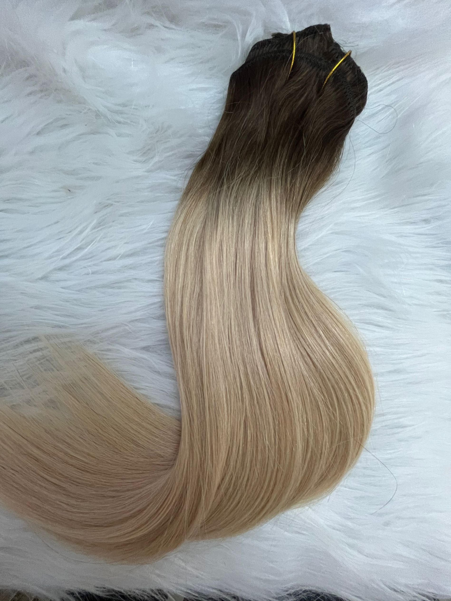 OMBRE CLIP in Human Hair Extension T4/24 금발 색상의 색상이 더블 웨이프 클립 INS Extensions 120G