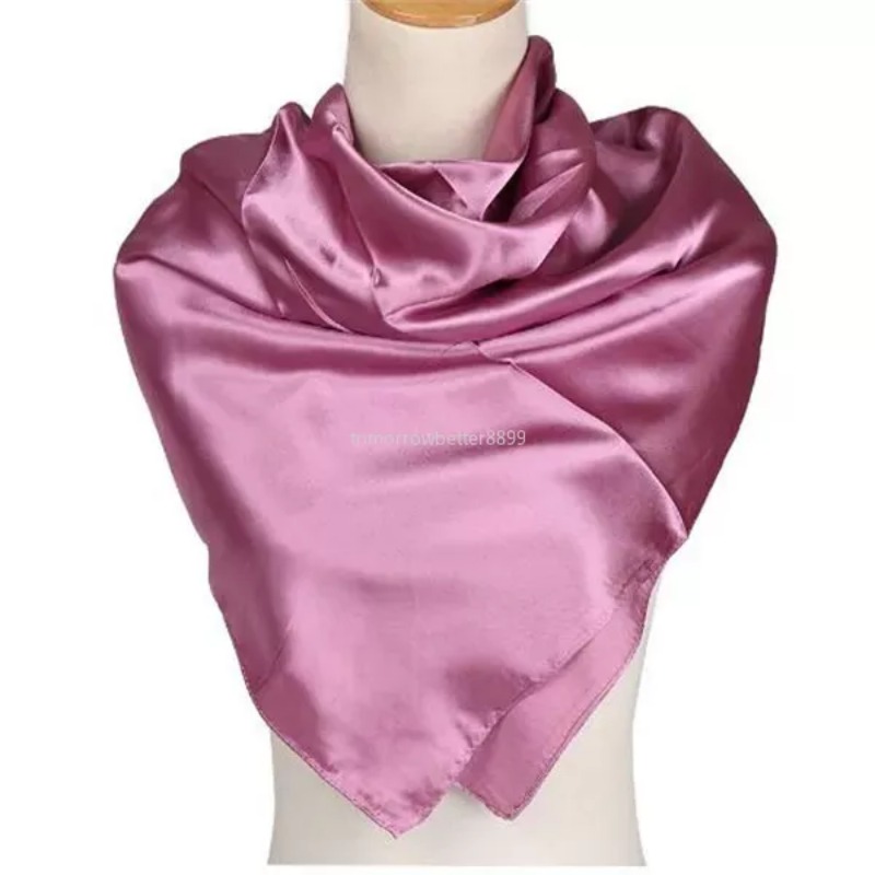 90*90cm Solid Color Satin Square Scarf Fashion Beach Women Head Wrap Spring Summer Shawl Ladies Foulard Bandanna Muffler