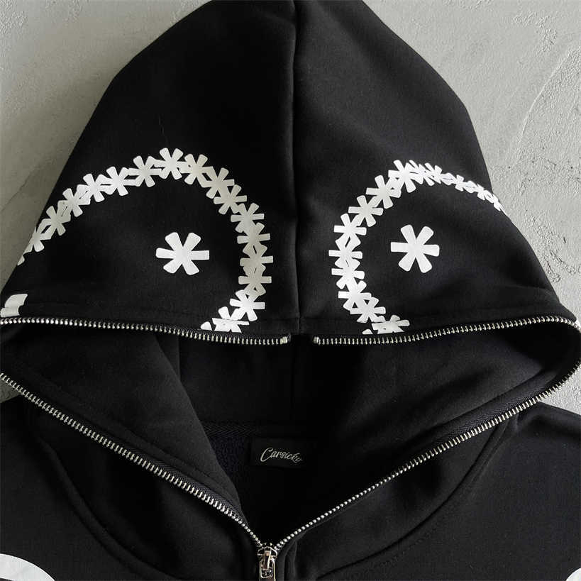 2023 New Carsicko Love Spread Full Zipper Hoodie Men's University Black Hooded Sweatshirt Women's Sweater Tops