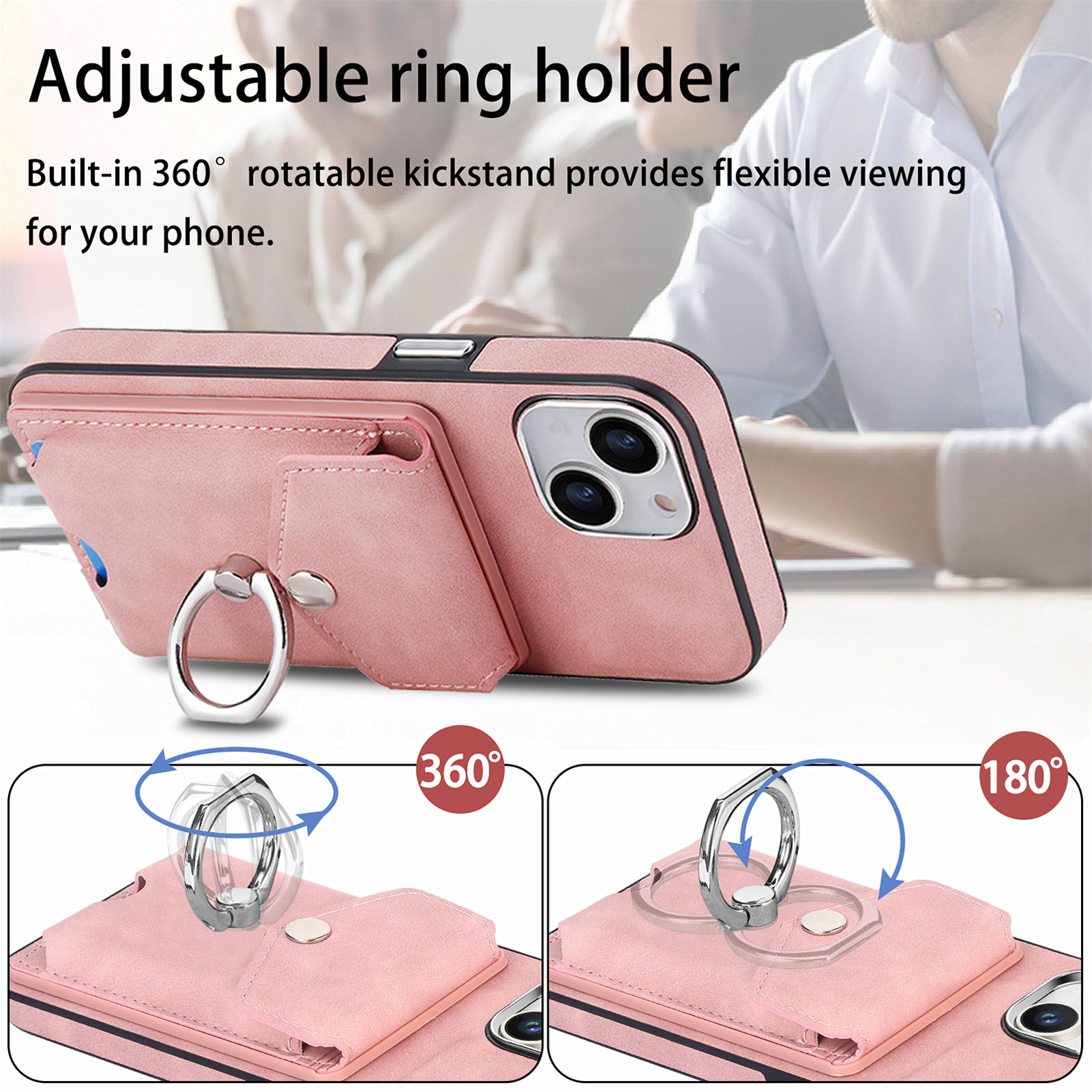 Kreditkort Pocket Pack Läderplånbok Fall för iPhone 15 Plus 14 Pro Max 13 12 11 X XS XR 8 7 6 Metal Finger Ring Holder Card Slot Soft TPU Mobiltelefon Back Cover Hud