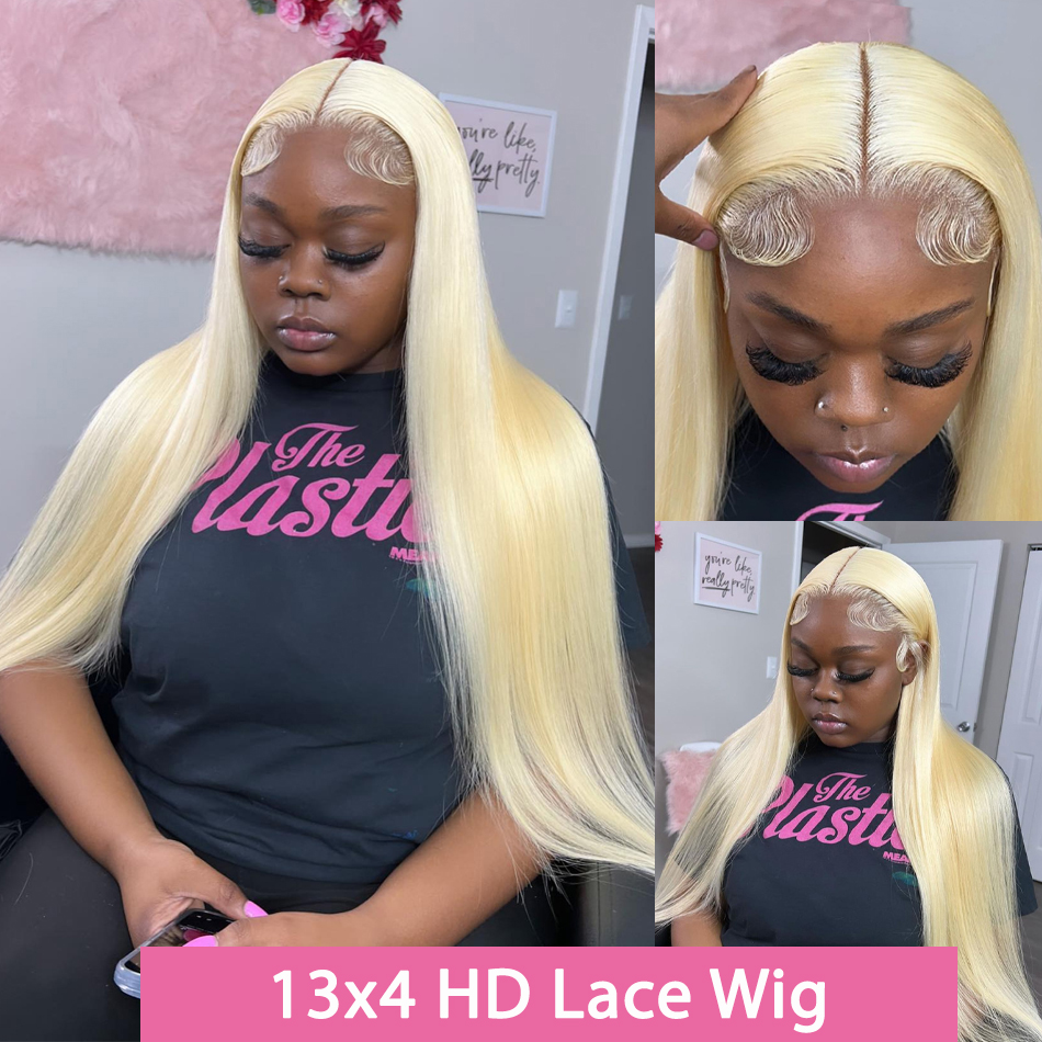 Perruque Lace Front Wig naturelle lisse, blond miel Transparent, 13x4, 613 Hd, 4x4, avec fermeture en os, 30 pouces