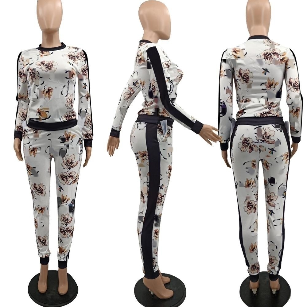 Ensemble deux pièces imprimé pour femmes, survêtement décontracté, haut à manches longues et pantalon de survêtement, livraison gratuite, 2023