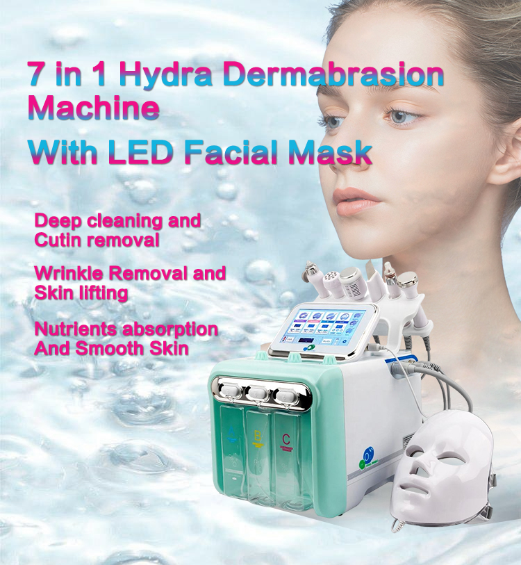 7 em 1 Cuidado com a pele Microdermoabrasão elevador de face Anti-Wrinkle Machine Hydro Facial Machine LED Limpo profundo