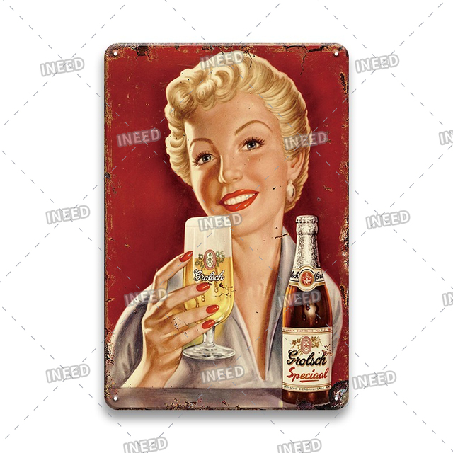 Vintage Pin Up Gir Metal Poster Duvar Dekoratif Bira Marka Metal Tabakları Retro Mutfak Tiki Bar Seksi Kadın Teneke İşaret Dekorasyon Plak Plak Şık Demir Boyama 30x20cm W01