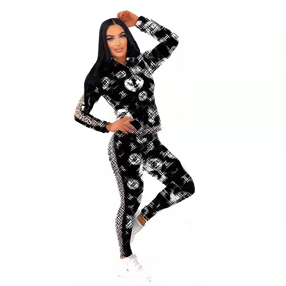 Designer Print Tracksuits Women's Two Piece Set Fashion Slim Fit Zipper Set Free Ship