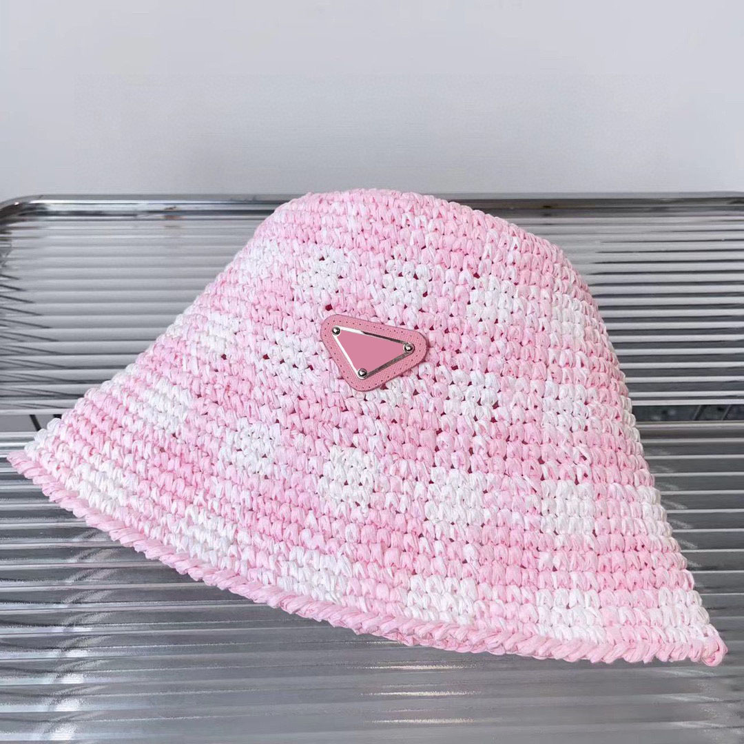 Women's Candy Color Designer bucket hat Wedding Date Handwoven Straw Hat Outdoor Vacation Travel Triangle Letter Print casquette