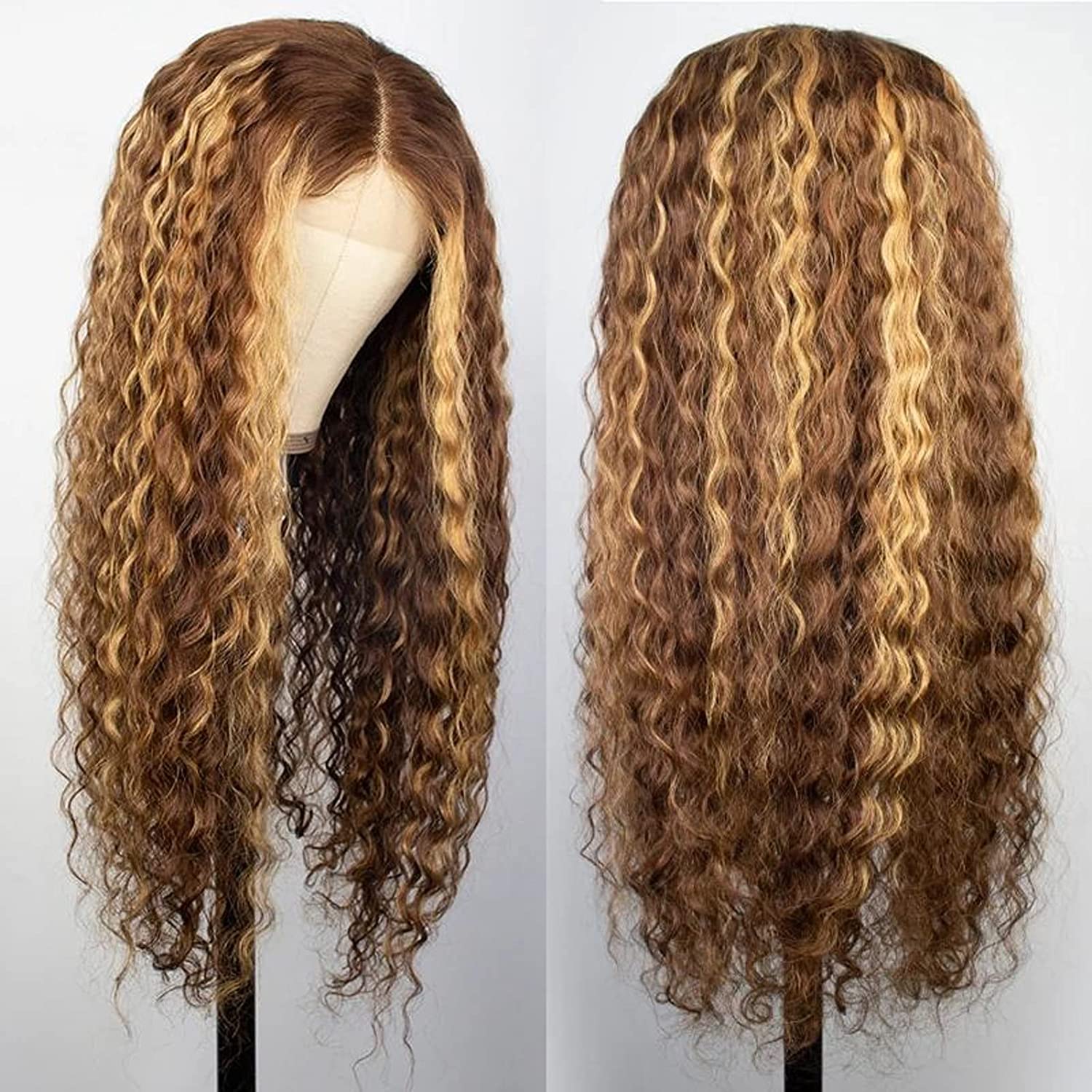 Ombre hoogtepunt 13x4 kanten voorpruiken menselijk haar gekleurd 180% dichtheid krullende honing blonde pruik pruik kant voor frontale pruiken vooraf geplukt