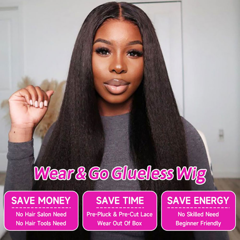 Kinky Straight Wear and Go Glueless Human Hair Wig 4x4 HD Lace Human Hair Wig Ready To Wear Lace Front Human Hair Wig for Women