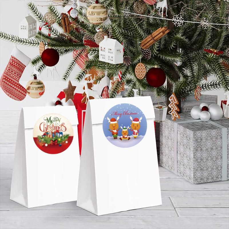 /Roll Cartoon Merry Christmas Stickers Santa Glue Decorative Stickers for Diy Christmas Gifts Envelope Seals Cards Packages