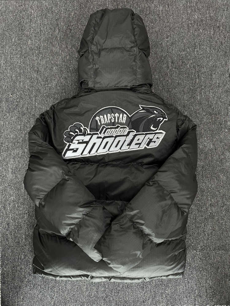 Trapstar London Shooters Hooded Puffer Jacket - Svart / reflekterande pufferjacka broderad termisk luvtröja män Vinterrockstoppar