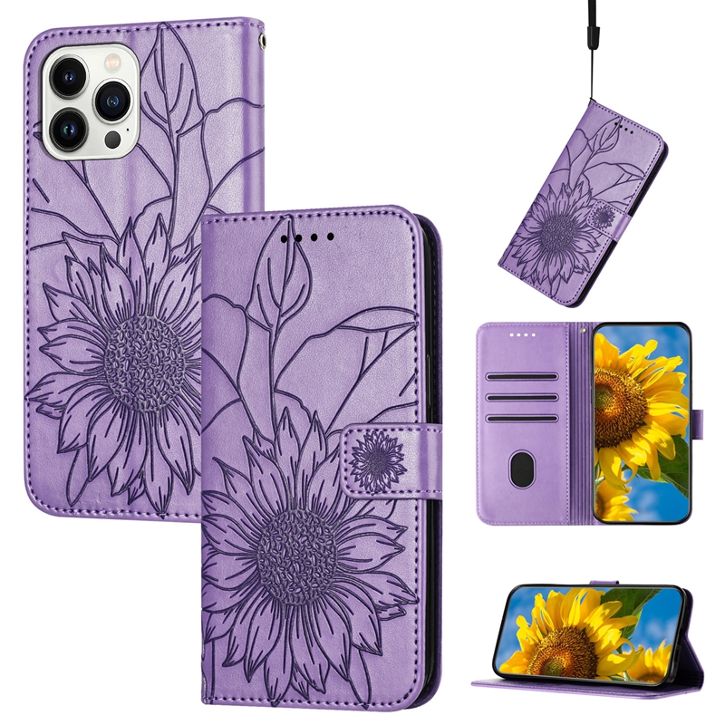 Casos de carteira de couro de flor de girassol para iPhone 15 14 Plus 13 Pro máximo 12 11 x xr xs 8 7 6 Moda de luxo de luxo caça a capa de bolso capa