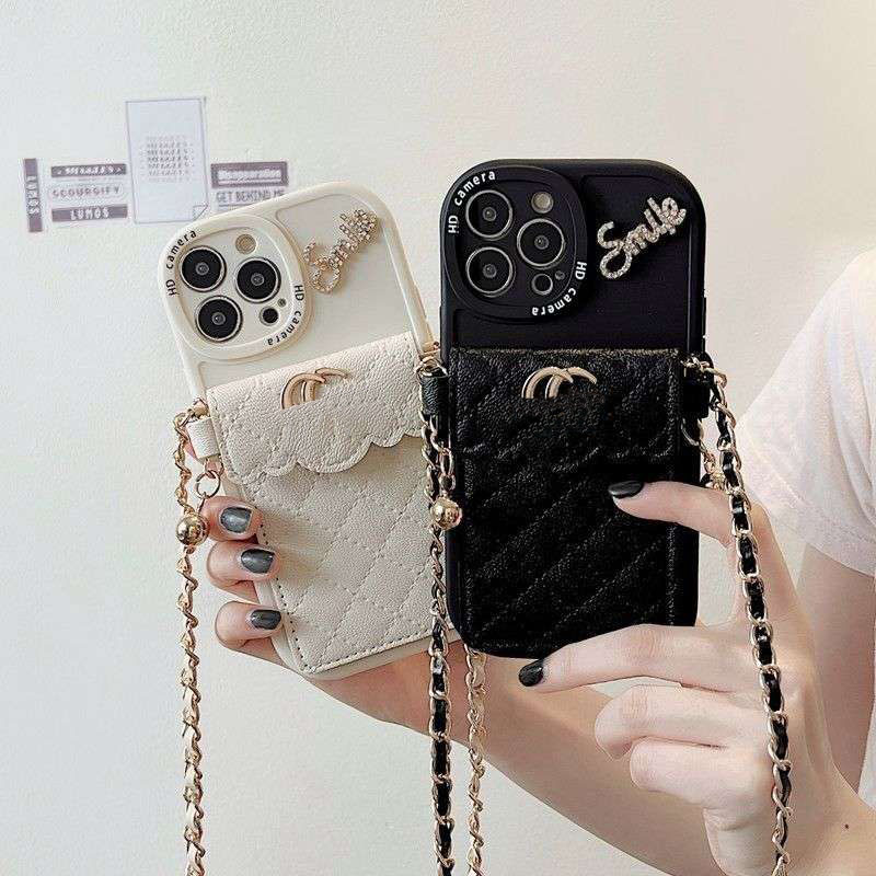 Designer Phonecase Cas de téléphone portable pour iPhone 14 Pro Max 13 12 11 Plus X Sac de carte en cuir Portefeuille Bandbody Chain Case Cover CYD238223