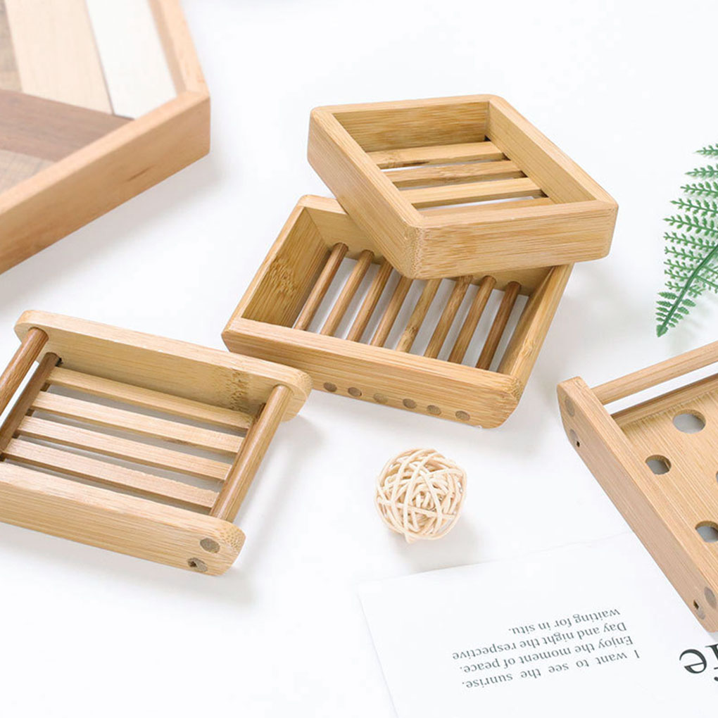 Trä naturlig bambu tvålskålar bricka hållare förvaring tvål rack platta lådan behållare bärbar badrum tvålskålförvaringslåda