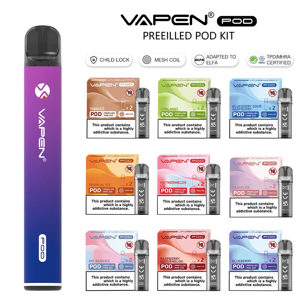 new VAPEN POD Kit 650 puffs Repplaceable pods desechables disposable vape TPD MHRA Certified ELFA CHILD LOCK 500mAh Rechargeable Battery 2ml Refilled vapes with CE