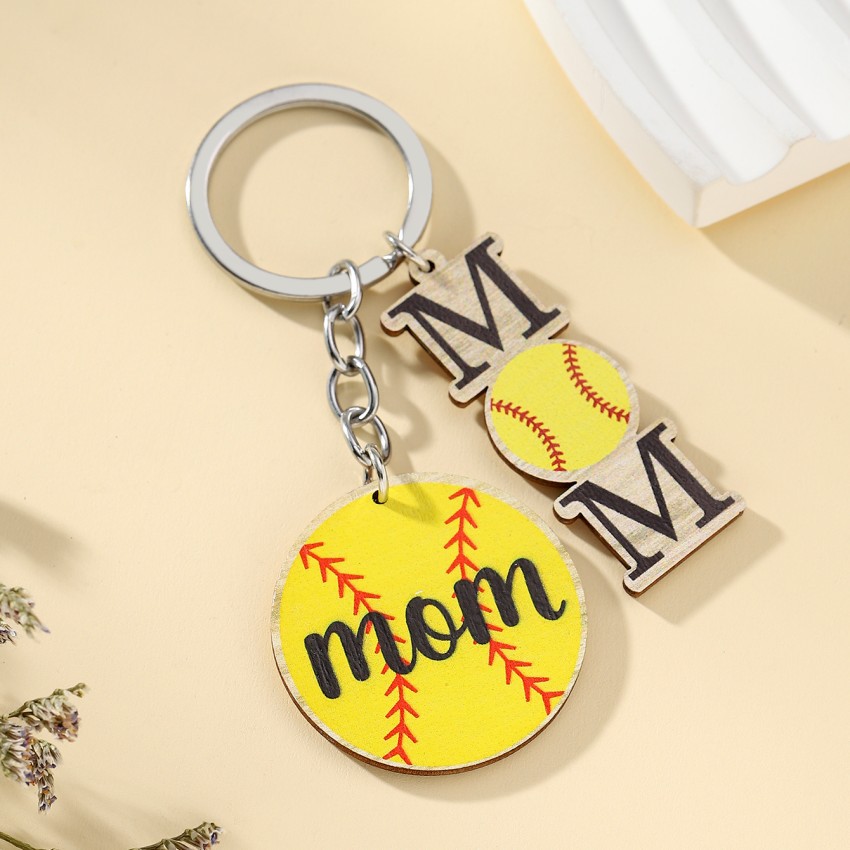 MOM Wooden Keychain Football Basketball Baseball Sports Keychain Pendant Car Keyring Key Chains