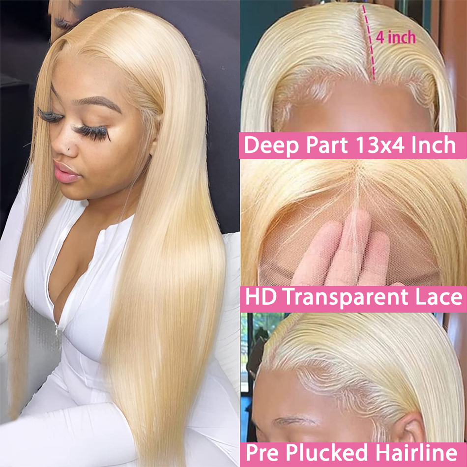 Perruque Lace Front Wig naturelle lisse, blond miel Transparent, 13x4, 613 Hd, 4x4, avec fermeture en os, 30 pouces