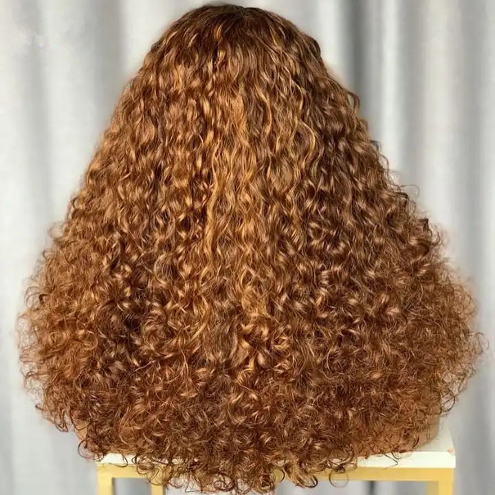 Glueless Tpart Highlight Ombre Curly Human Hair Lace Frontal Wig Brazilian Remy Honey Blonde Deep Wave T Part Front Wig For Women 13X4X1 250%denstiy