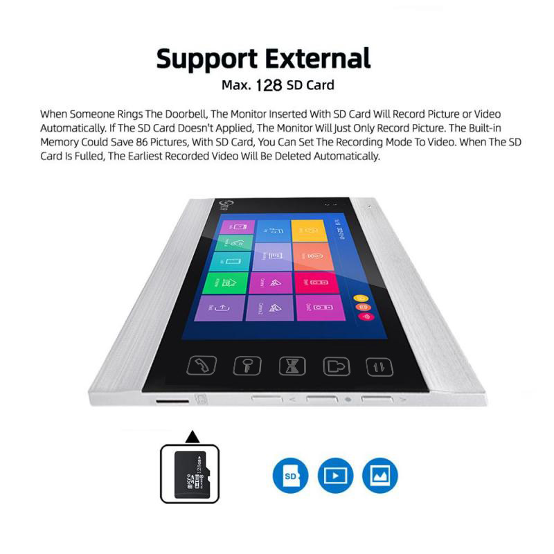 Venda quente 7 polegada botão de toque monitor campainha câmera sistema vídeo porteiro para casa villa