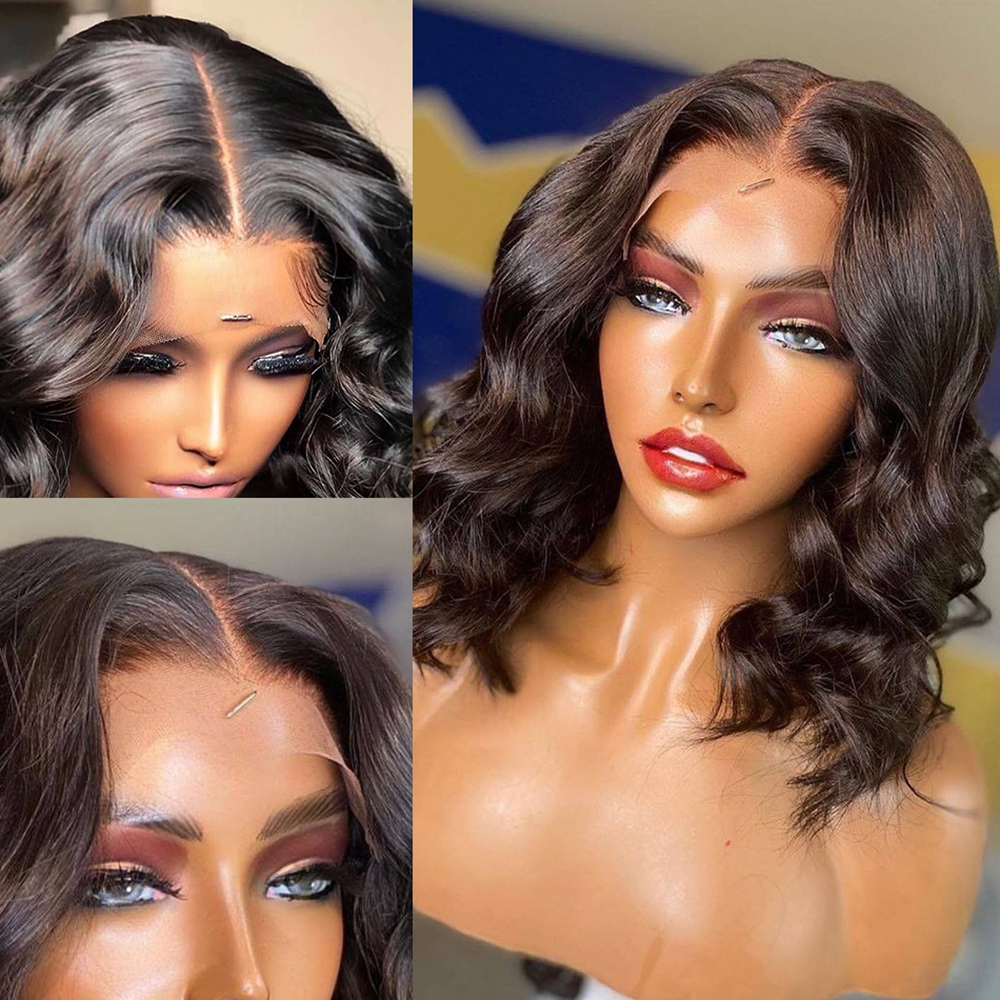 220%Dichtheid Body Wave Short Bob Pruik 5x1 T Deel Wig Peruaanse menselijk haar Wig Deep Wave Frontale pruik losgave los golvende mensenhaarpruiken voor zwarte vrouwen