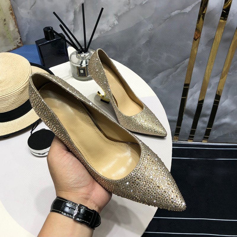 2023 Nouvelles femmes chaussures habillées talons hauts femmes designer strass véritable pompes en cuir dame sandales fête mariage noir or argent talon de 11 cm avec boîte taille 35-41