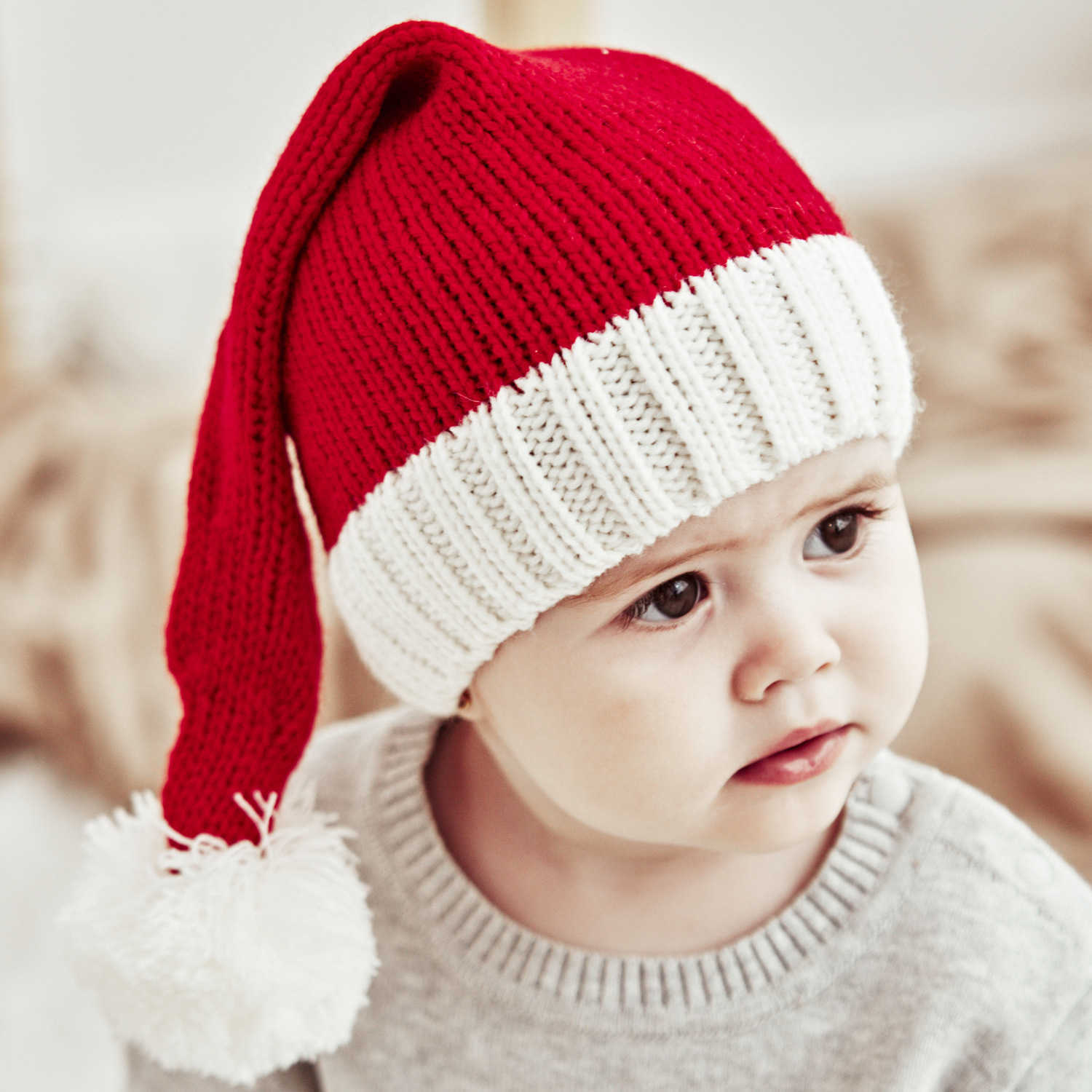 Stricker Baby Weihnachtshut süßer Navidad Hut Pompom Erwachsene Kinder weiche Mütze