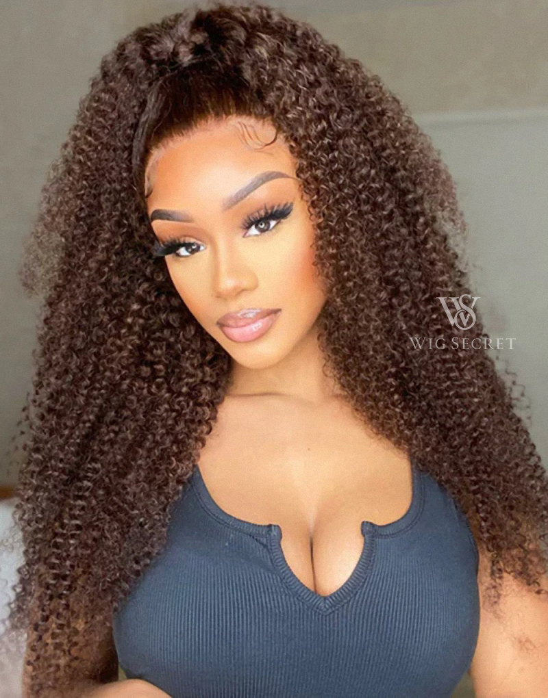 Brown Lace Front Wig Kinky Curly 220%density Lace Frontal Wigs Brazilian Remy Colored Lace Front Human Hair Wigs 4x4 Closure Curly Wigs