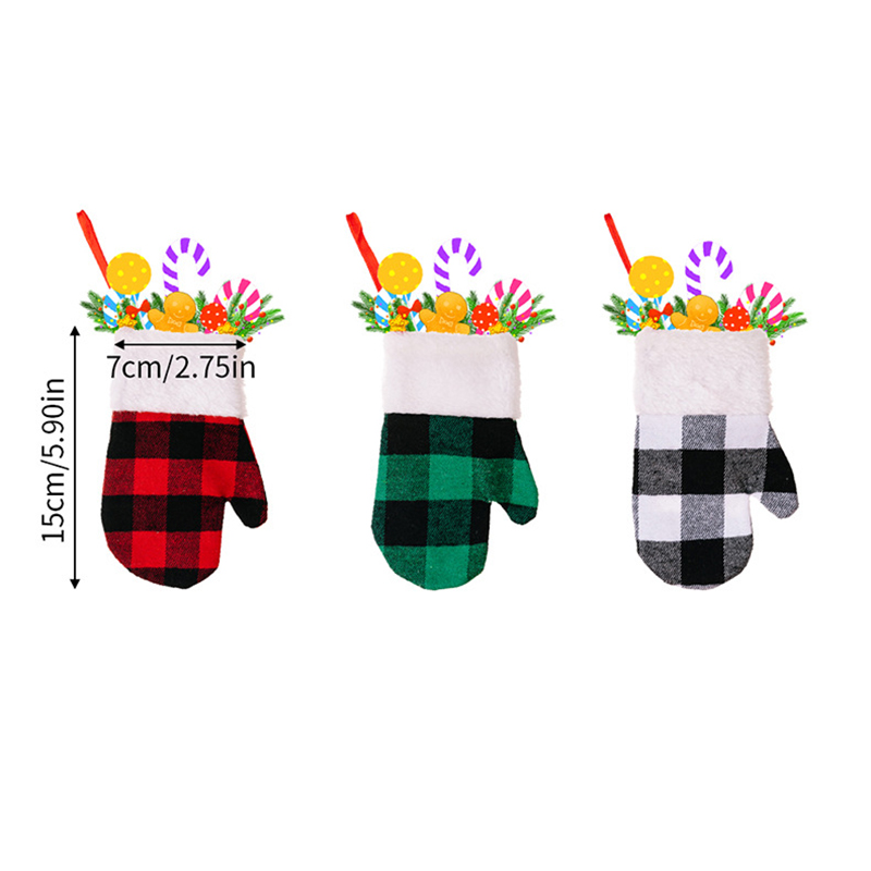 Classic Buffalo Plaid Christmas Gants Famille de Noël Decoration Arbre Décoration Fiche d'ornement Santa Mitts Couvratifs couvertures Couverture Coubelle Candy Gift Bag Party W0085